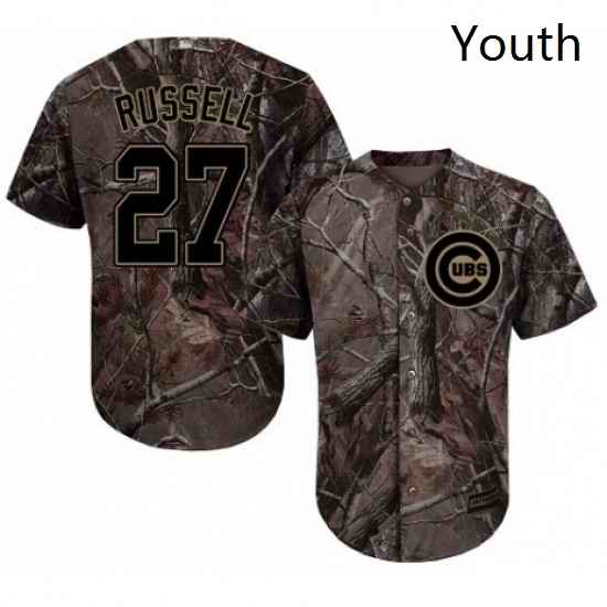 Youth Majestic Chicago Cubs 27 Addison Russell Authentic Camo Realtree Collection Flex Base MLB Jersey